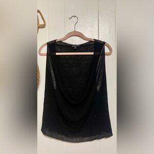 Eileen Fisher Linen Knit Tank Top Racer Back Deep V-Neck Black Size Medium
